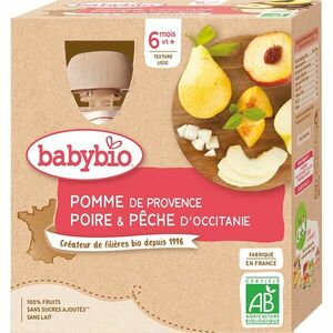 Babybio BIO jablko, hruška, broskev ovocný příkrm 4x90 g obraz