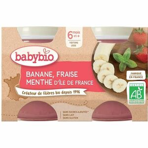 BABYBIO Jablko banán a jahody s mátou 2 x 130 g obraz