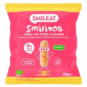 SMILEAT BIO kukuřičné křupky banán a jahoda s panenským olivovým olejem a vitaminem B1 8M+ 25 g obraz