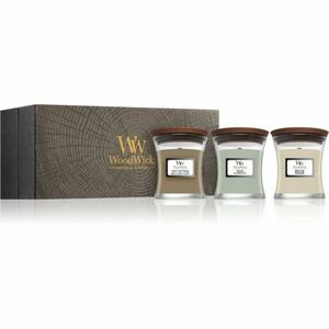 Woodwick Fireside + White Teak + Sand & Driftwood dárková sada 3x85 g obraz