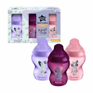 TOMMEE TIPPEE CTN Kojenecká Lahev ANTI-COLIC Pomalý Průtok 260 ml 0m+, Jungle Pinks 3 ks obraz