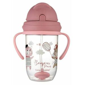 CANPOL BABIES Bonjour Paris Nevylévací hrneček se slámkou a závažím 270ml růžový obraz