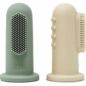 Mushie Finger Toothbrush dětský zubní kartáček na prst Shifting Sand/Cambridge Blue 2 ks obraz