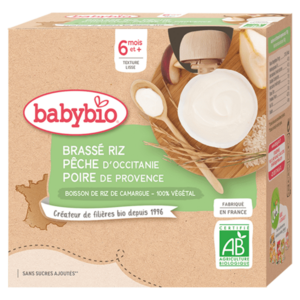 BABYBIO Rýžová kaše s broskví a hruškou 6m+ 4 x 85 g obraz