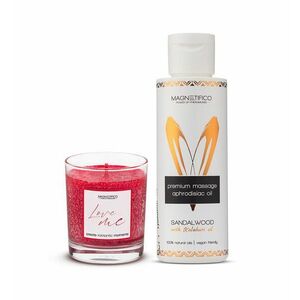 MAGNETIFICO Masážní olej Sandalwood 100 ml + vonná svíčka Love me 125 g obraz