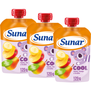 SUNAR Cool ovocná kapsička hruška, banán, mango 12m+, 3 x 120 g obraz