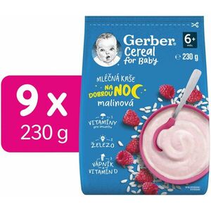 GERBER Cereal mléčná kaše malinová Dobrou noc 9 x 230 g obraz