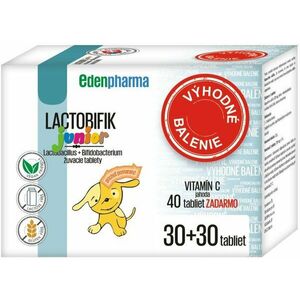 EDENPHARMA Lactobifik Junior 2x30 žvýkacích tablet + 40 tablet Vitamín C jahoda zadarmo obraz