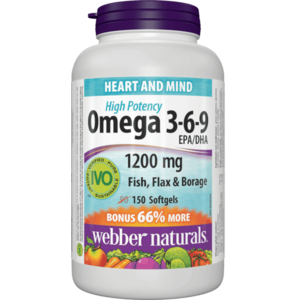 WEBBER NATURALS Omega 3-6-9 High Potency 1200 mg 150 tobolek obraz