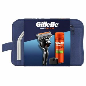 GILLETTE Cestovní sada ProGlide holicí strojek + Fusion gel na holení 200 ml + stojan obraz