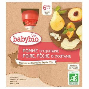 BABYBIO Jablko s hruškou a broskví od 6.měsíců 4x 90 g obraz