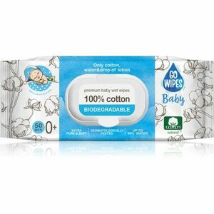 GoWipes Baby 100% Cotton Biodegradable dětské jemné vlhčené ubrousky pro citlivou pokožku 0+ 50 ks obraz