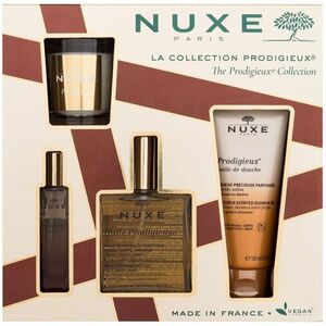 NUXE The Prodigieuse Collection Multifunkční olej 100 ml + sprchový olej 100 ml + parfémová voda 15 ml + vonná svíčka 70 g Dárkové balení obraz