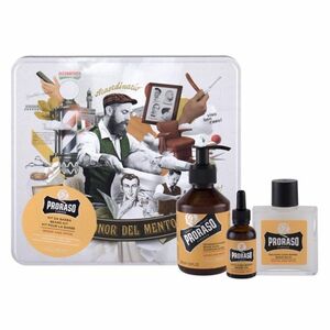 PRORASO Wood & Spice Šampon na vousy 200 ml + balzám na vousy 100 ml + olej na vousy 30 ml + plechová dóza 30 ml obraz