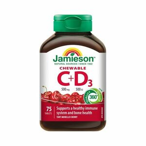 Jamieson Vitamíny C a D3 500 mg/500 IU příchuť třešeň 75 cucacích tablet obraz