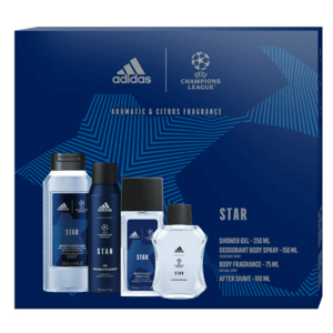 Adidas Champions League Star Edition - voda po holení 100 ml + sprchový gel 250 ml + deodorant ve spreji 150 ml + deodorant s rozprašovačem 75 ml obraz