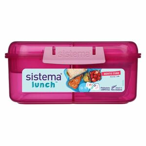 SISTEMA Lunch Krabička 3 komory + 2 tácky + kelímek růžová 1, 25 l obraz