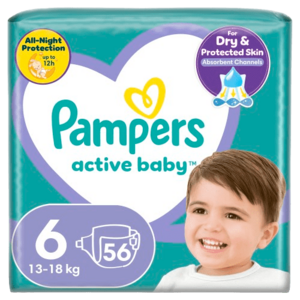 PAMPERS Active Baby plenky vel. 6, 13-18 kg, 56 ks obraz