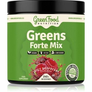 GreenFood Nutrition Greens Forte Mix prášek pro detoxikaci organismu a podporu imunity příchuť Juicy Raspberry 240 g obraz