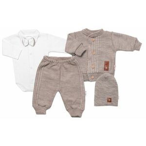 Baby Nellys 5-dílná pletená sada , Boy, body, kalhoty, svetr, čepička, motýlek, béžová, 80 obraz