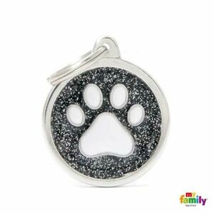 My Family MF BLACK BIG GLITTER CIRCLE WHITE PAW 3, 93x3, 17 cm gravírovateľný přívěsek obraz