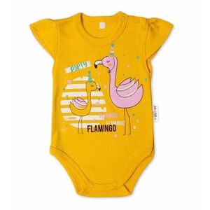 Baby Nellys Bavlněné kojenecké body, kr. rukáv, Flamingo - hořčicové, vel. 86 obraz