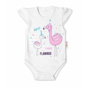 Baby Nellys Bavlněné kojenecké body, kr. rukáv, Flamingo - bílé, vel. 68 obraz