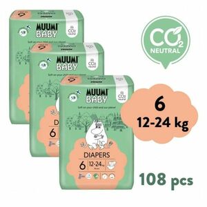 MUUMI BABY 6 Junior 12–24 kg měsíční balení eko plen 108 ks obraz