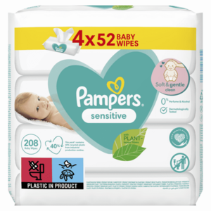 PAMPERS Sensitive Vlhčené ubrousky 4 x 52 ks obraz