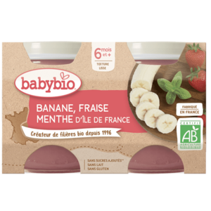 BABYBIO jablko, banán a jahody s mátou 2 x 130 g obraz