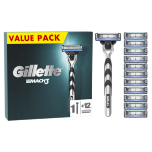 GILLETTE Mach3 Pánský holicí strojek, 1 holicí strojek Gillette, 12 náhradních holicích hlavic obraz