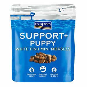 FISH4DOGS Support+ Puppy, Pamlsky pro štěňátka na podporu trávení s kousky bílé ryby a prebiotiky 150 g obraz