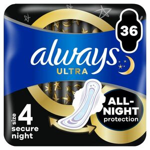 ALWAYS Ultra Secure Night hygienické vložky (vel. 4) s křidélky 36 ks obraz