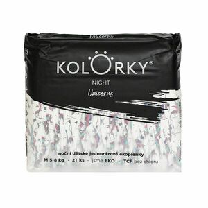 KOLORKY NIGHT Noční jednorázové eko plenky vel. M 5-8 kg 21 ks jednorožci obraz