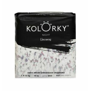 KOLORKY NIGHT Noční jednorázové eko plenky vel. L 8-13 kg 19 ks jednorožci obraz