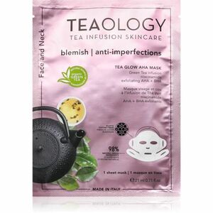 Teaology Tea Glow Blemish AHA Purifying Mask plátýnková maska s čisticím a osvěžujícím účinkem na krk a dekolt 21 ml obraz