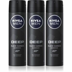 NIVEA MEN Deep Black Carbon Darkwood antiperspirant ve spreji výhodné balení pro muže 3 x 150 ml obraz