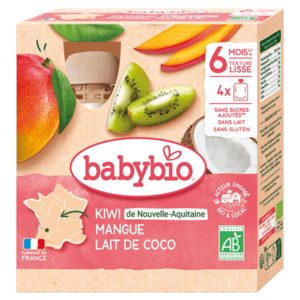 BABYBIO Kapsička kiwi, mango a kokos 6m+ 4 x 90 g obraz