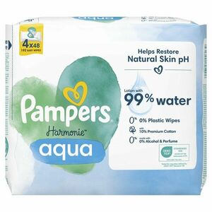 PAMPERS Harmonie Aqua Plastic Free Vlhčené ubrousky 4 x 48 ks obraz