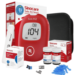 SINOCARE Safe AQ Smart Glukometr 25ks test. proužků + 25ks lancet, odběrové pero, cestovní pouzdro obraz