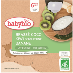 BABYBIO Svačinka s kokosovým mlékem - kiwi a banán 4 x 85 g obraz