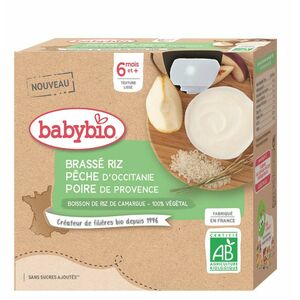 BABYBIO Rýžová kaše s broskví a hruškou 4 x 85 g obraz