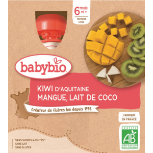 BABYBIO Kiwi, mango a kokos 4 x 90 g obraz