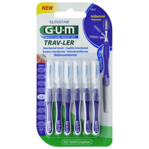 GUM TRAV-LER mezizubní kartáček s chlorhexidinem, cylindrický, ISO 3, 1, 2 mm, 6 ks obraz