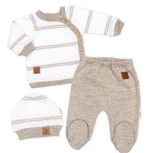 Baby Nellys Pletená sada pro miminko s jemným proužkem 3D, lux - béžová, bílá, vel. 68 vel. 68 obraz