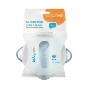 BABYONO Miska uzavíratelná s přísavkou a lžičkou světle modrá 6m+ 300 ml obraz