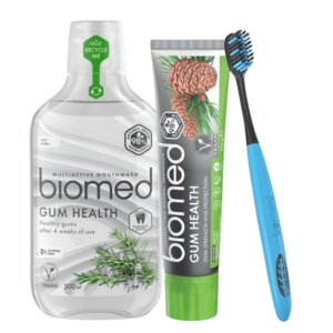 BIOMED Gum Health sada péče o citlivé dásně, zubní pasta 100g, kartáček a ústní voda 500ml obraz
