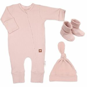 Baby Nellys Rostoucí žebrovaný overálek, čepička a botičky, 3D, Nature - pudrově růžová obraz