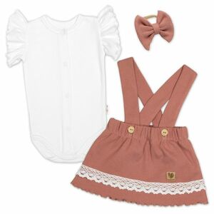 Baby Nellys 3D sada LADY, body kr. rukáv, suknička s láclem, čelenka, starorůžová/bílá, 74 obraz