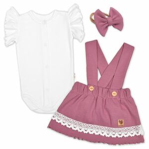 Baby Nellys 3D sada LADY, body kr. rukáv, suknička s láclem, čelenka, šeříková/bílá, 74 obraz